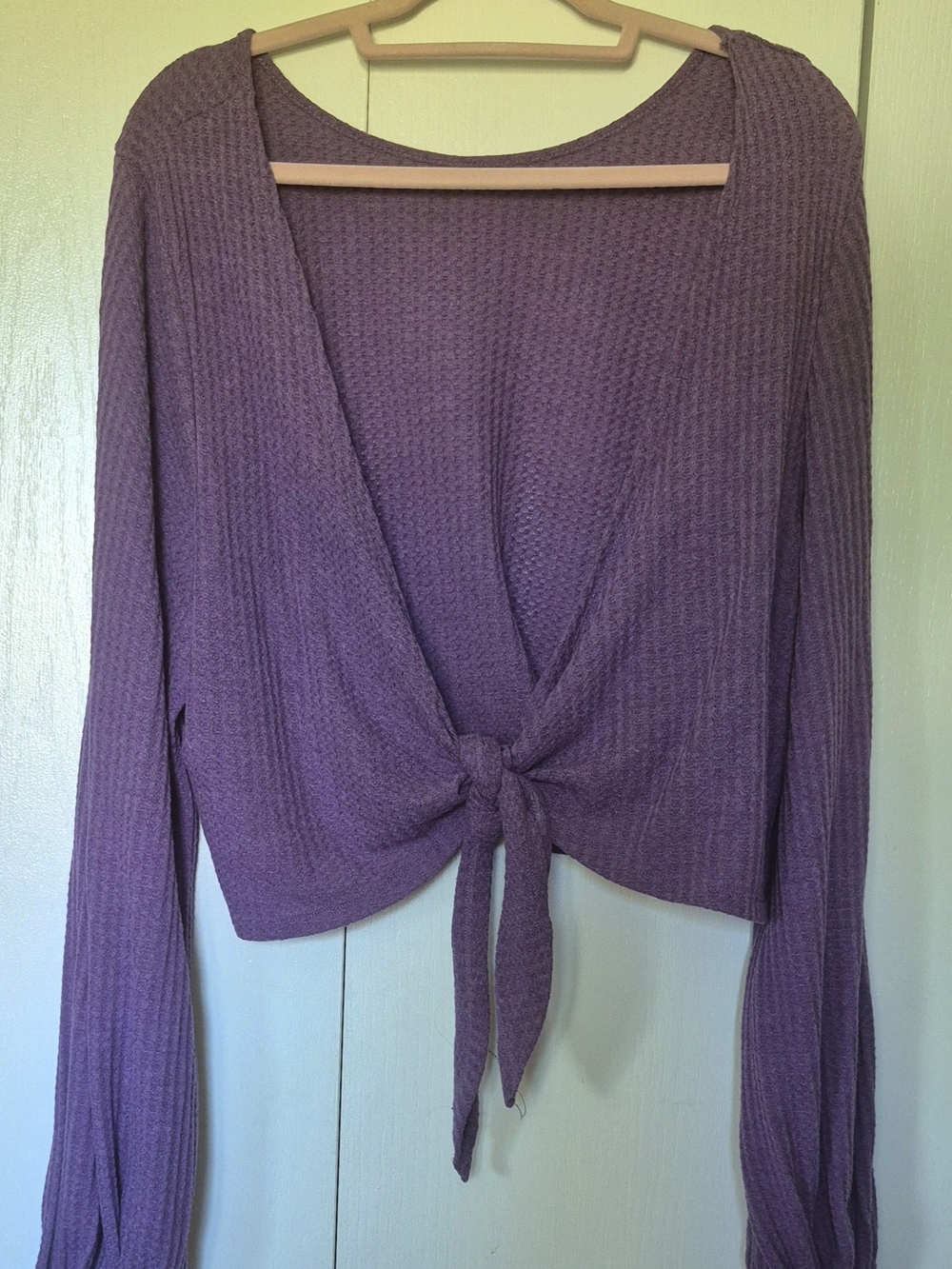 Purple Tie-Front Long-Sleeve Women's Top